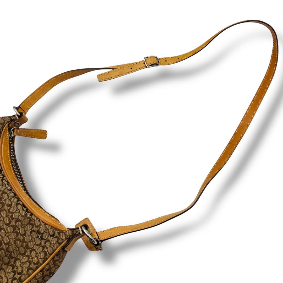 COACH Shoulder Bag Purse Signature Canvas Leather Beige Camel Authentic