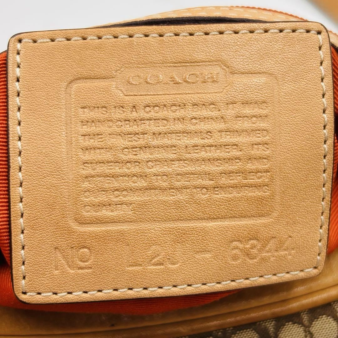 COACH Shoulder Bag Purse Signature Canvas Leather Beige Camel Authentic