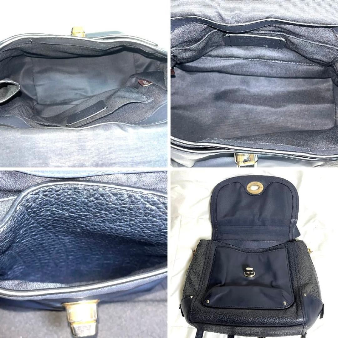 COACH Backpack Hand Shoulder Bag Purse 3way Turn Lock Leather Navy Auth