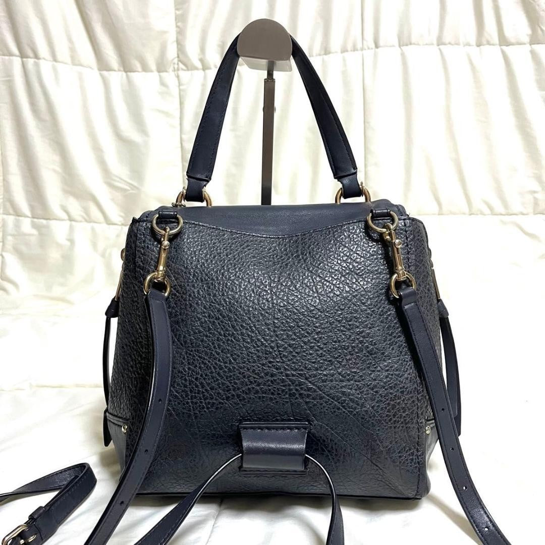 COACH Backpack Hand Shoulder Bag Purse 3way Turn Lock Leather Navy Auth