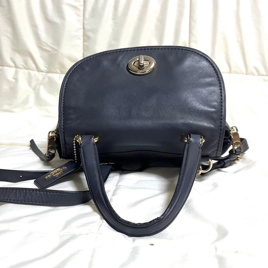 COACH Backpack Hand Shoulder Bag Purse 3way Turn Lock Leather Navy Auth