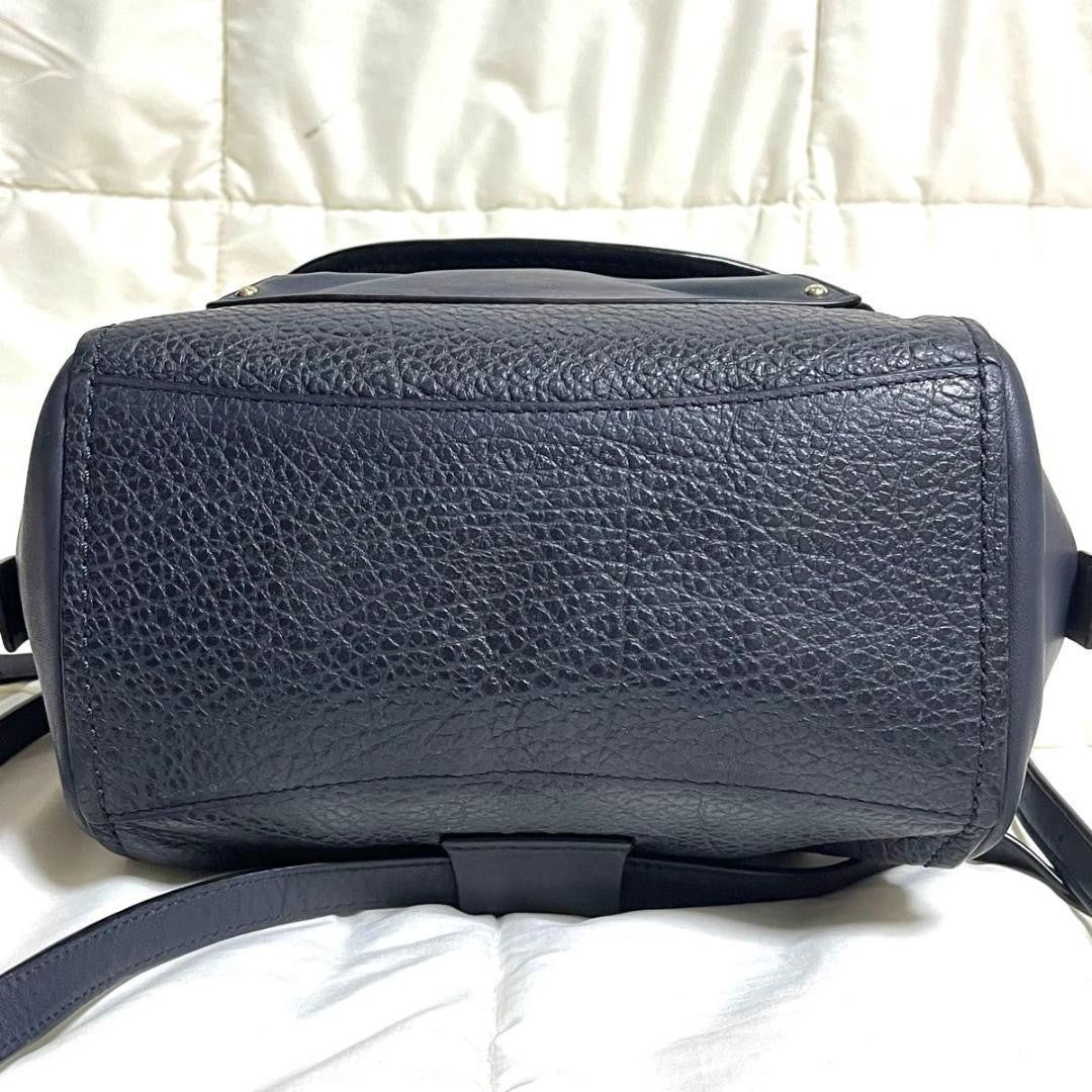 COACH Backpack Hand Shoulder Bag Purse 3way Turn Lock Leather Navy Auth