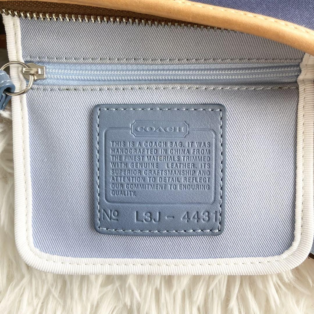 COACH Shoulder Bag Purse Canvas Leather Navy White Authentic