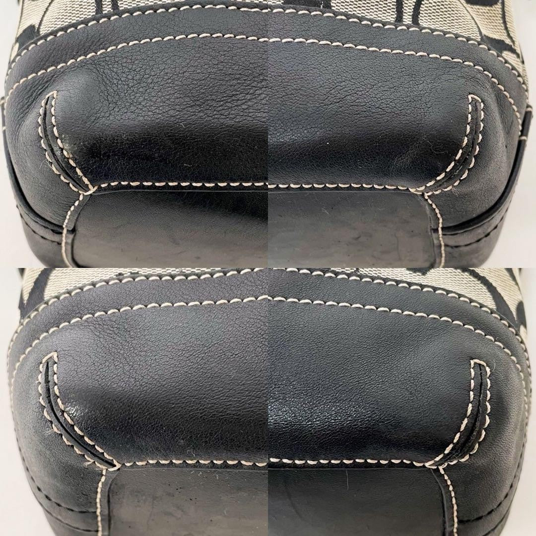 COACH Shoulder Bag Purse Signature 9363 Canvas Leather Navy Authentic