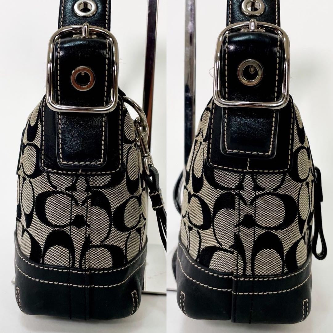COACH Shoulder Bag Purse Signature 9363 Canvas Leather Navy Authentic