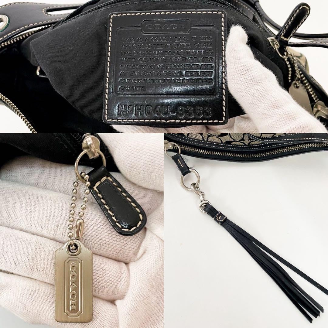 COACH Shoulder Bag Purse Signature 9363 Canvas Leather Navy Authentic