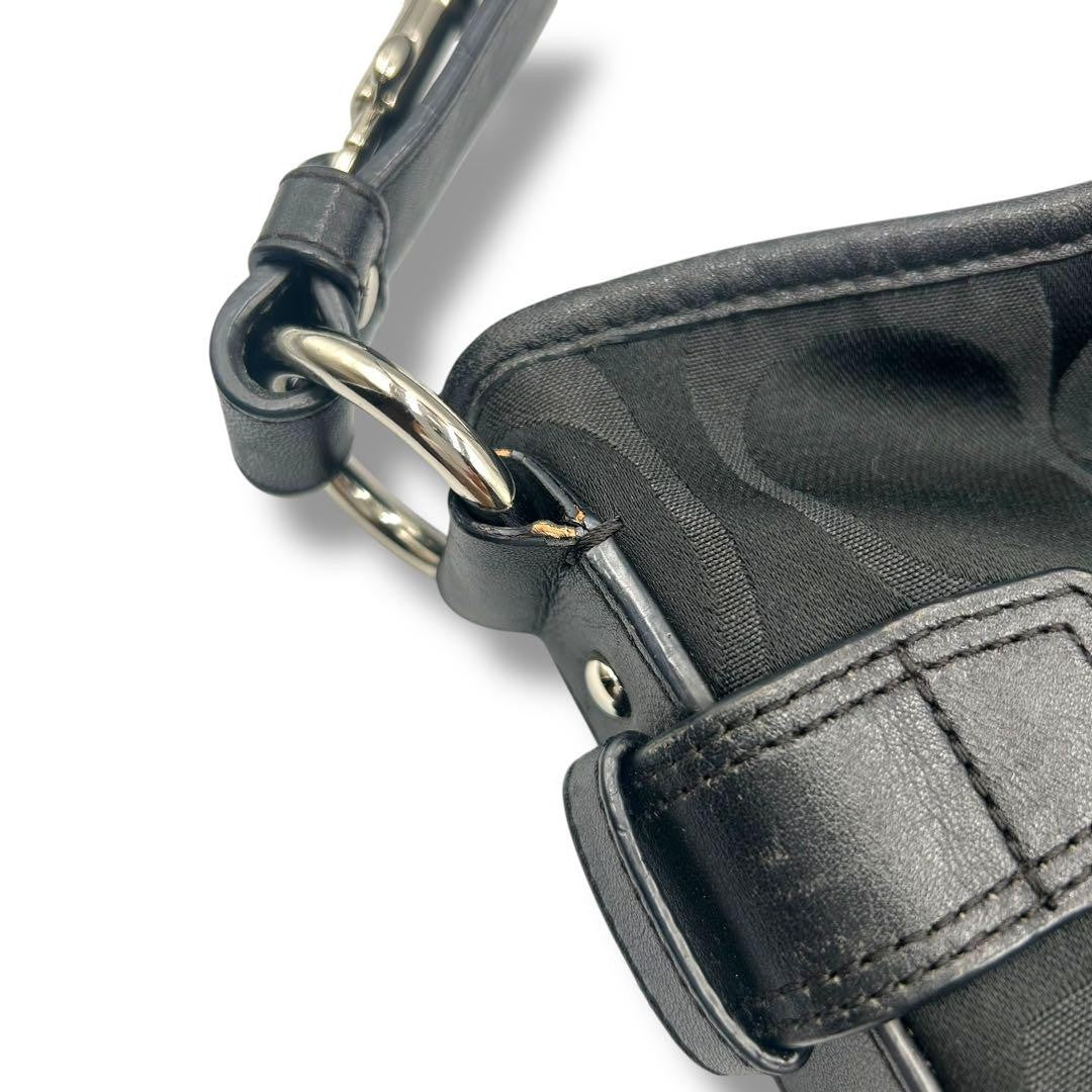 COACH Shoulder Bag Purse Signature Canvas Black Authentic