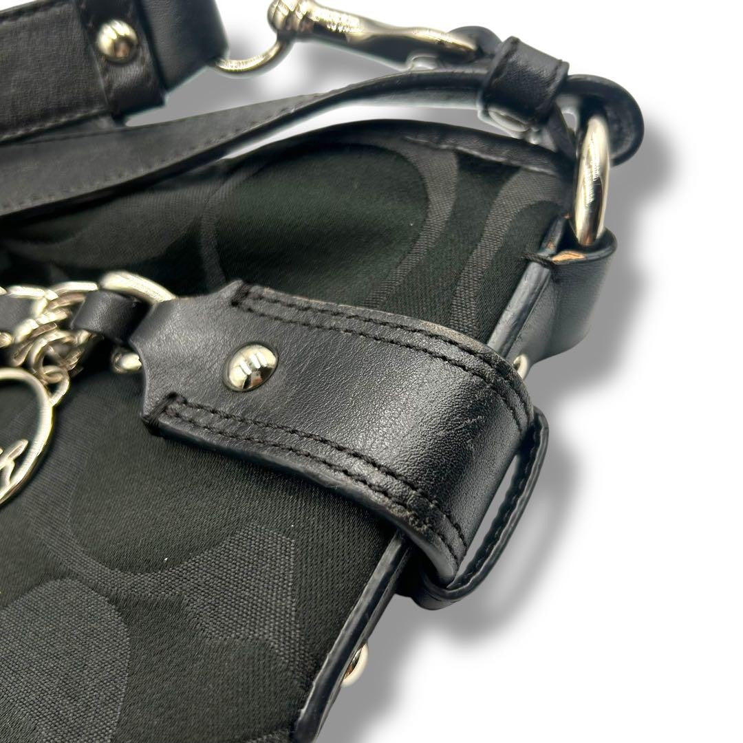 COACH Shoulder Bag Purse Signature Canvas Black Authentic