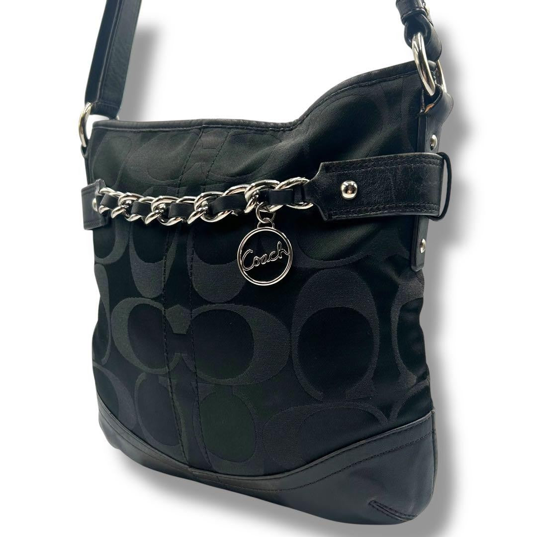 COACH Shoulder Bag Purse Signature Canvas Black Authentic
