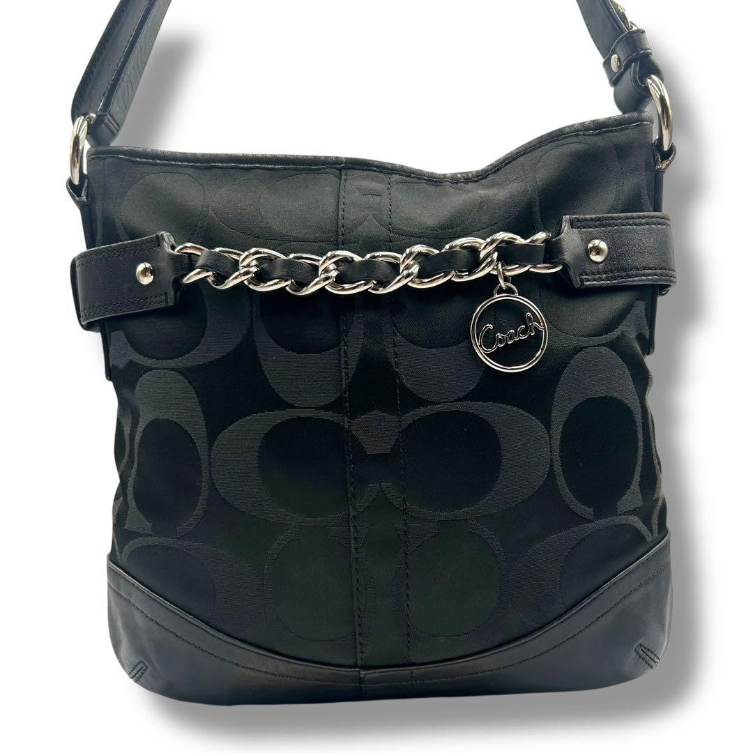 COACH Shoulder Bag Purse Signature Canvas Black Authentic
