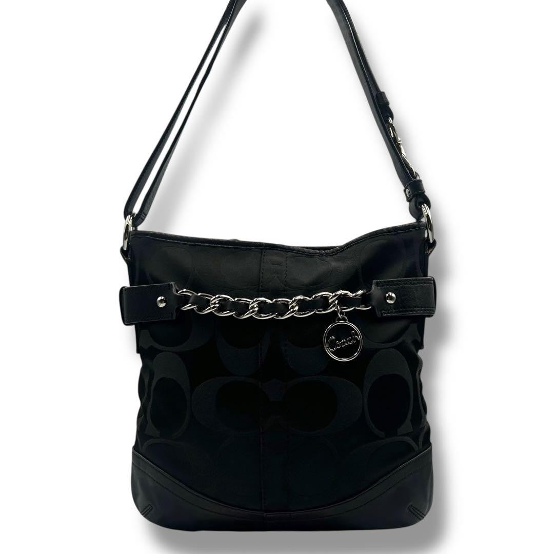 COACH Shoulder Bag Purse Signature Canvas Black Authentic
