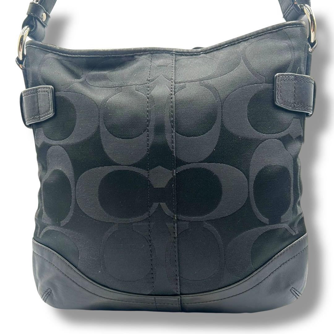 COACH Shoulder Bag Purse Signature Canvas Black Authentic