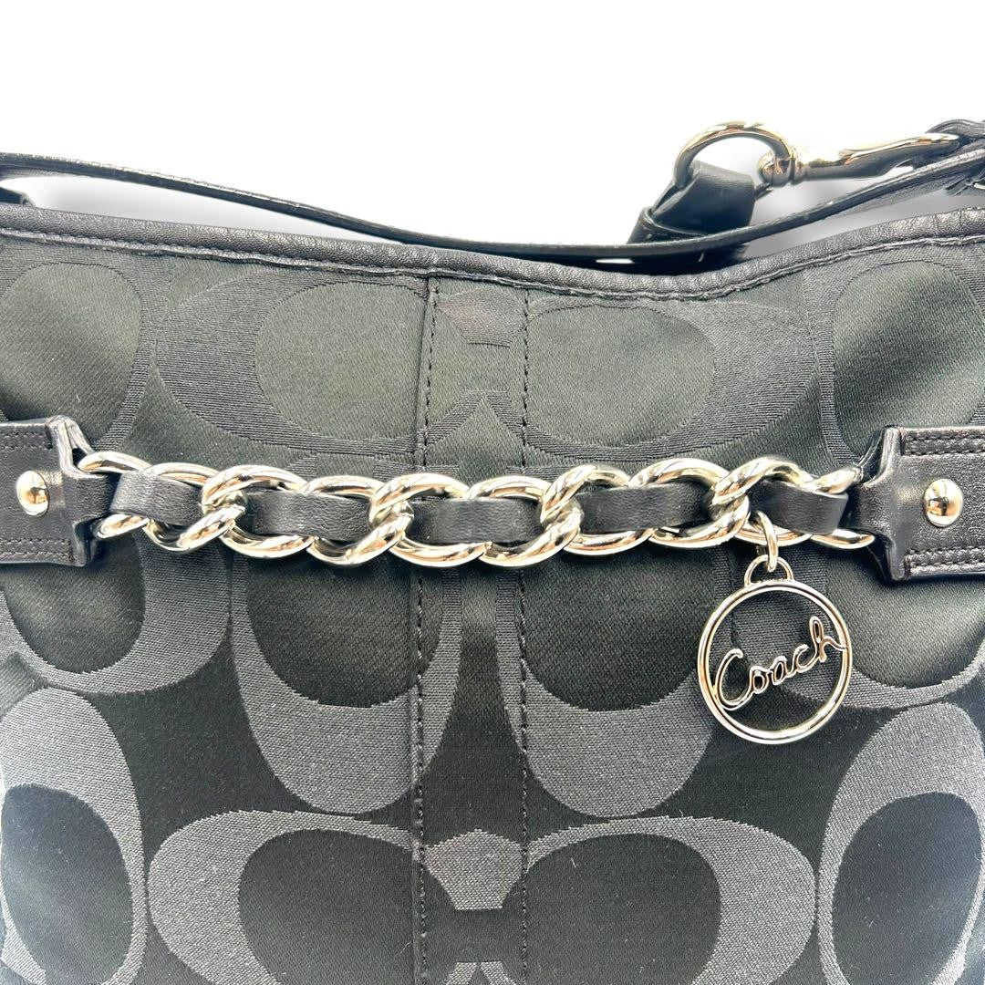 COACH Shoulder Bag Purse Signature Canvas Black Authentic