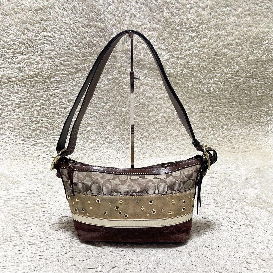 COACH Shoulder Bag Purse Signature Canvas Leather Suede Authentic
