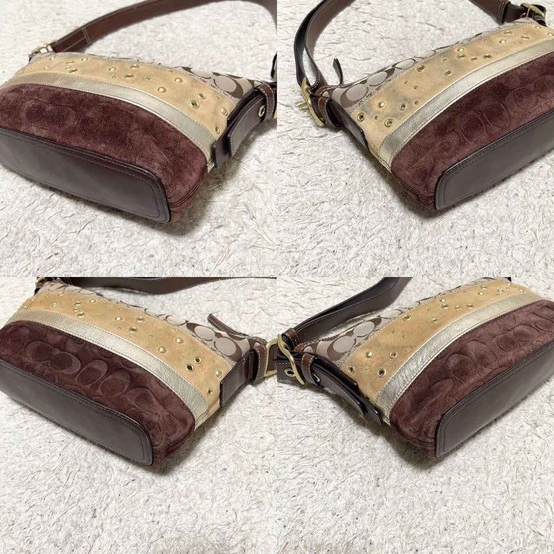COACH Shoulder Bag Purse Signature Canvas Leather Suede Authentic