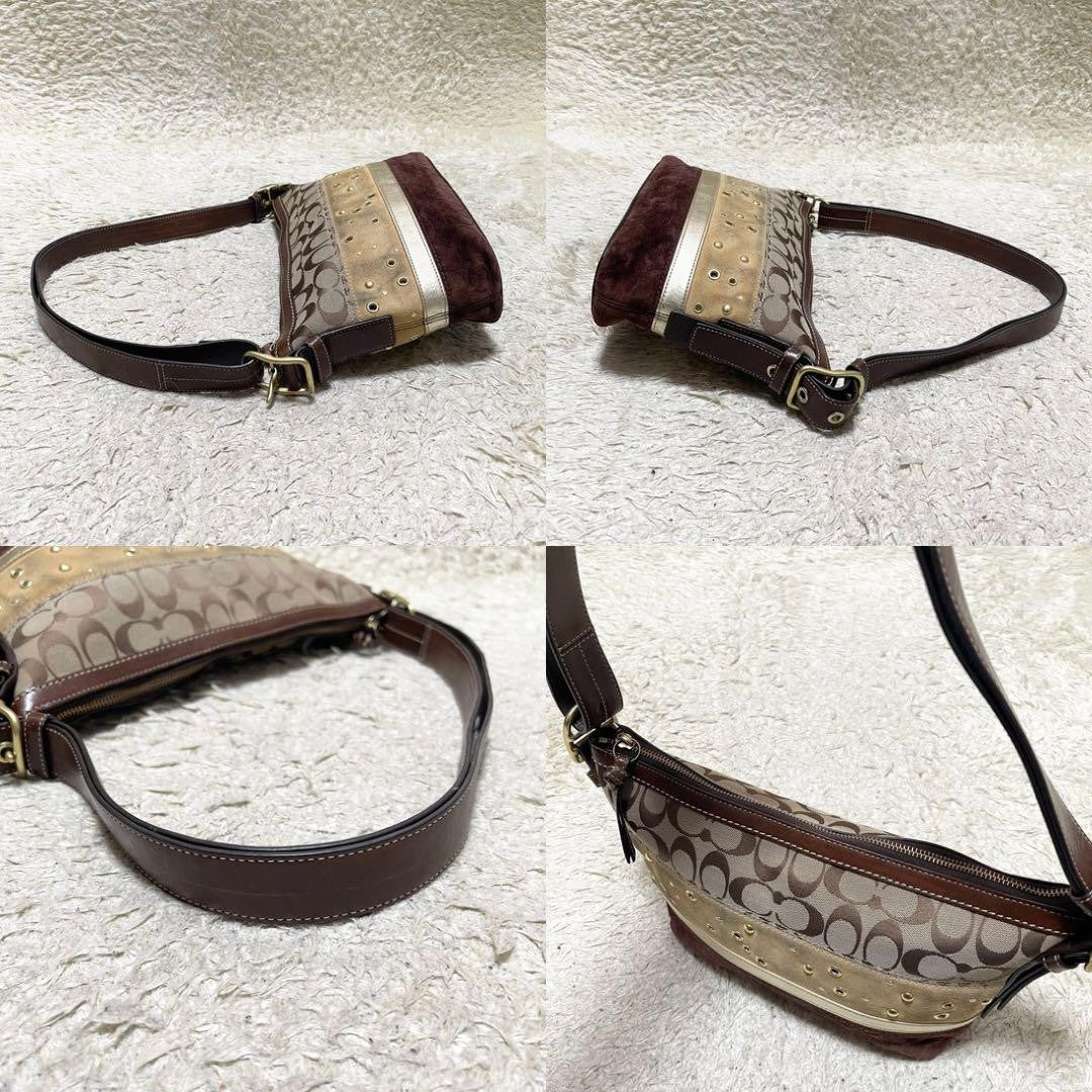 COACH Shoulder Bag Purse Signature Canvas Leather Suede Authentic