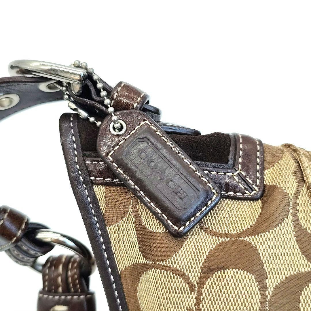 COACH Shoulder Bag Purse Signature Canvas Leather Beige Brown Authentic