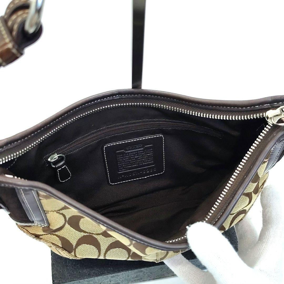 COACH Shoulder Bag Purse Signature Canvas Leather Beige Brown Authentic