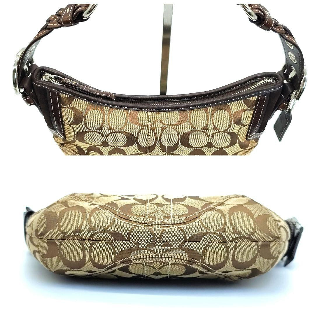 COACH Shoulder Bag Purse Signature Canvas Leather Beige Brown Authentic