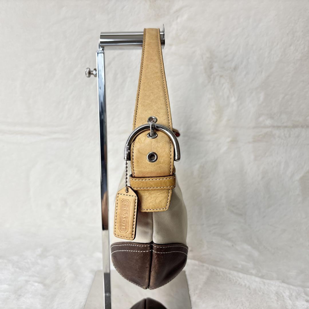 COACH Shoulder Bag Purse Canvas Leather Off White Brown Authentic
