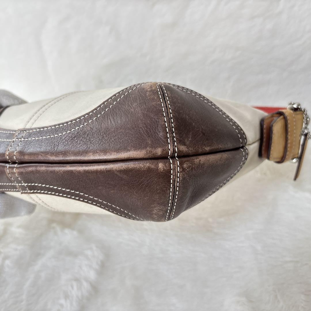 COACH Shoulder Bag Purse Canvas Leather Off White Brown Authentic