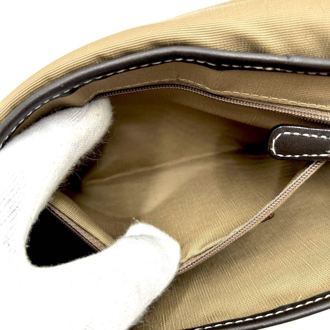 COACH Shoulder Bag Purse Signature Canvas Leather Navy Brown Authentic
