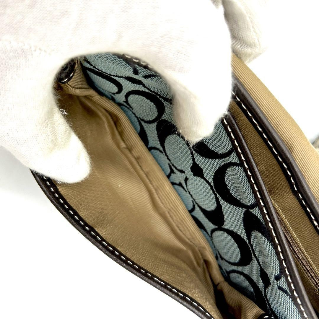 COACH Shoulder Bag Purse Signature Canvas Leather Navy Brown Authentic