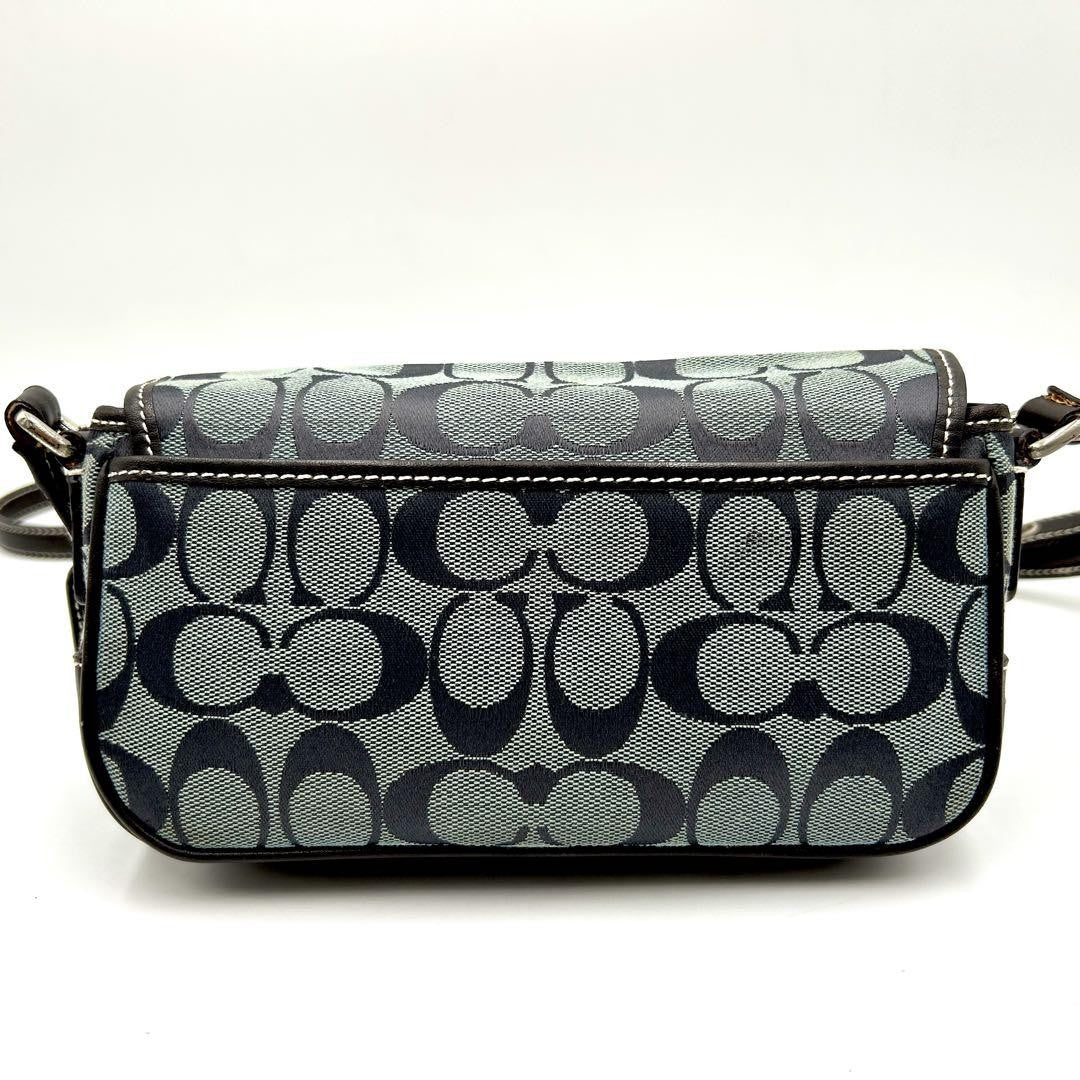 COACH Shoulder Bag Purse Signature Canvas Leather Navy Brown Authentic