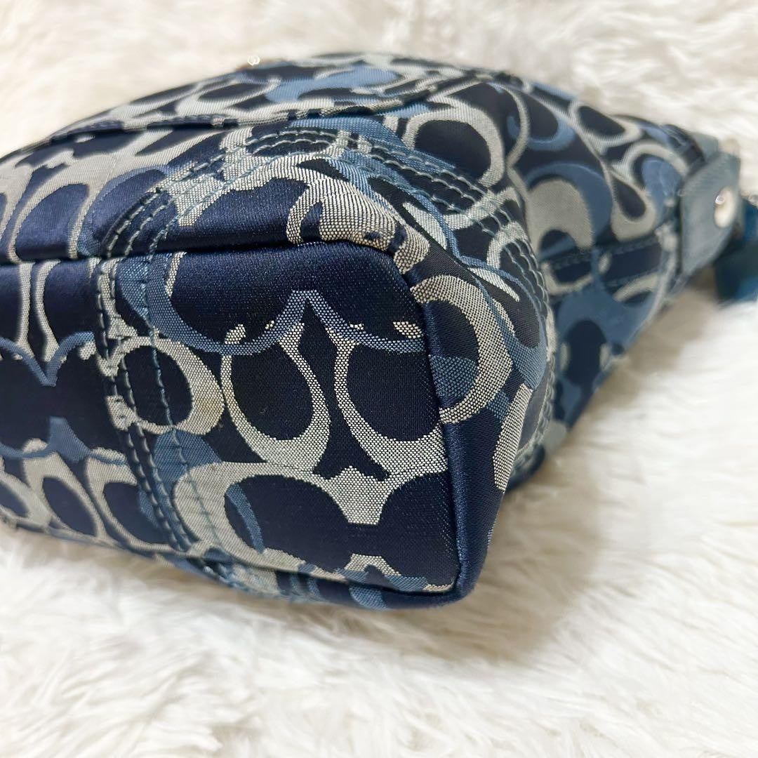 COACH Shoulder Bag Purse Signature Canvas Leather Blue Navy Authentic