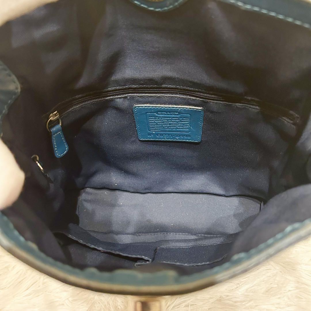 COACH Shoulder Bag Purse Signature Canvas Leather Blue Navy Authentic