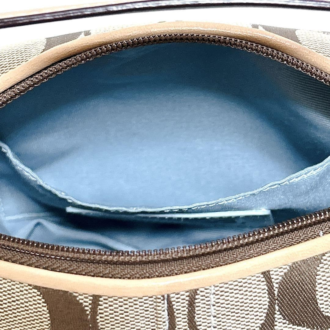 COACH Accessory Pouch Shoulder Bag Purse Signature Canvas Suede Brown Blue Auth