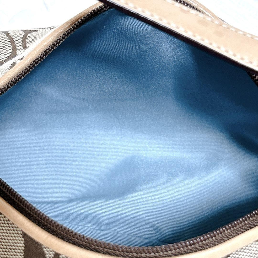 COACH Accessory Pouch Shoulder Bag Purse Signature Canvas Suede Brown Blue Auth