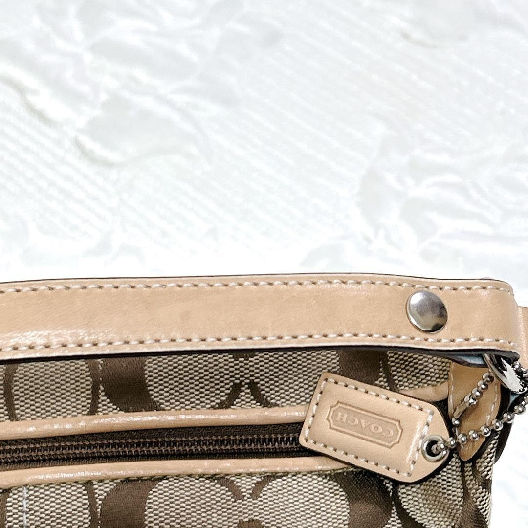 COACH Accessory Pouch Shoulder Bag Purse Signature Canvas Suede Brown Blue Auth