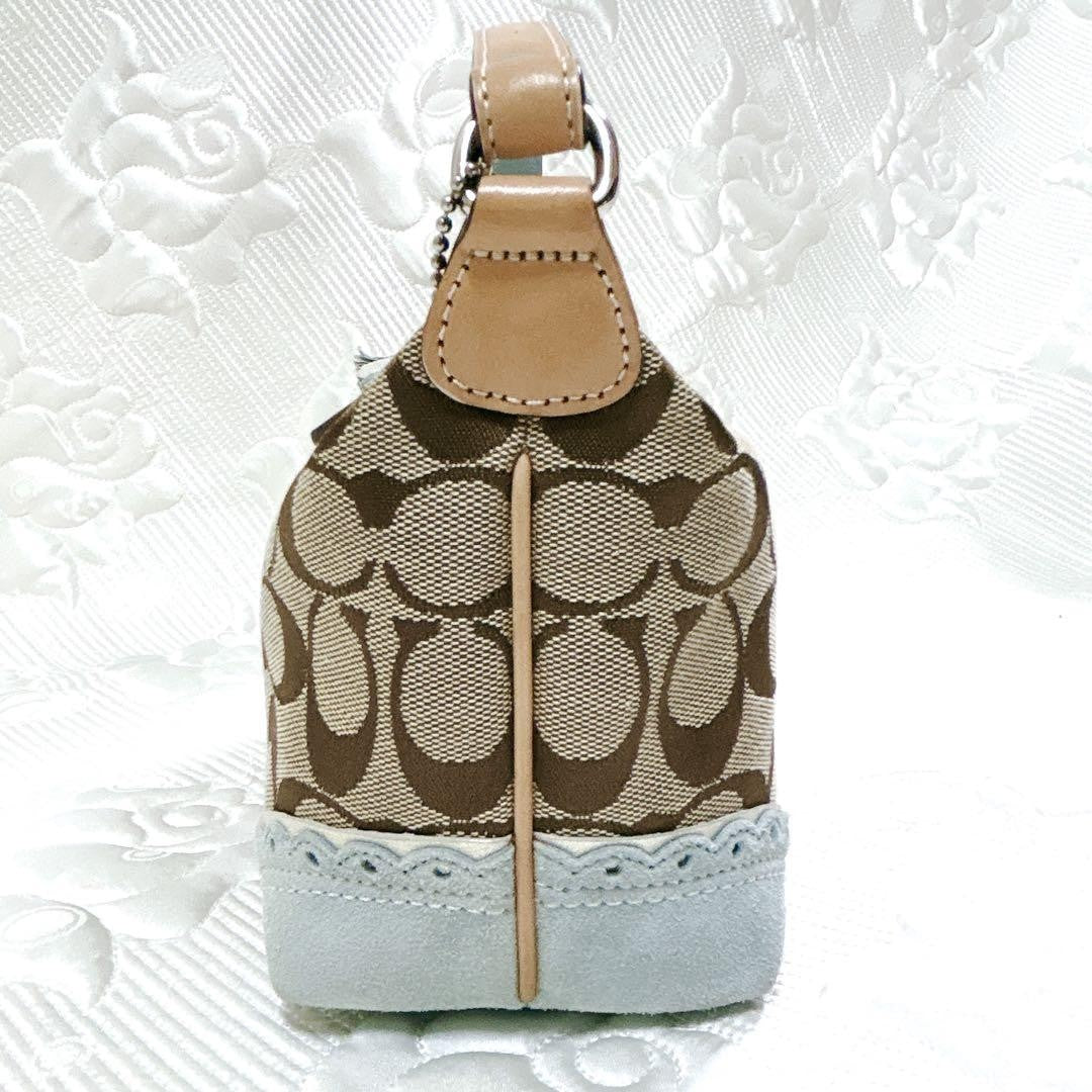 COACH Accessory Pouch Shoulder Bag Purse Signature Canvas Suede Brown Blue Auth