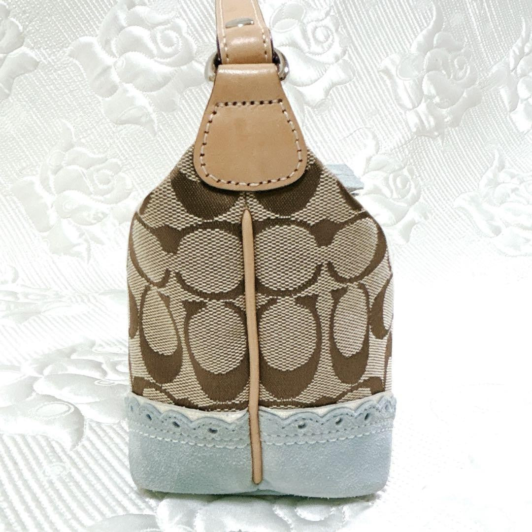 COACH Accessory Pouch Shoulder Bag Purse Signature Canvas Suede Brown Blue Auth