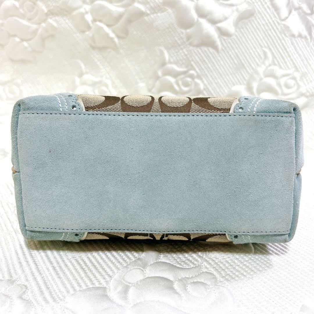 COACH Accessory Pouch Shoulder Bag Purse Signature Canvas Suede Brown Blue Auth