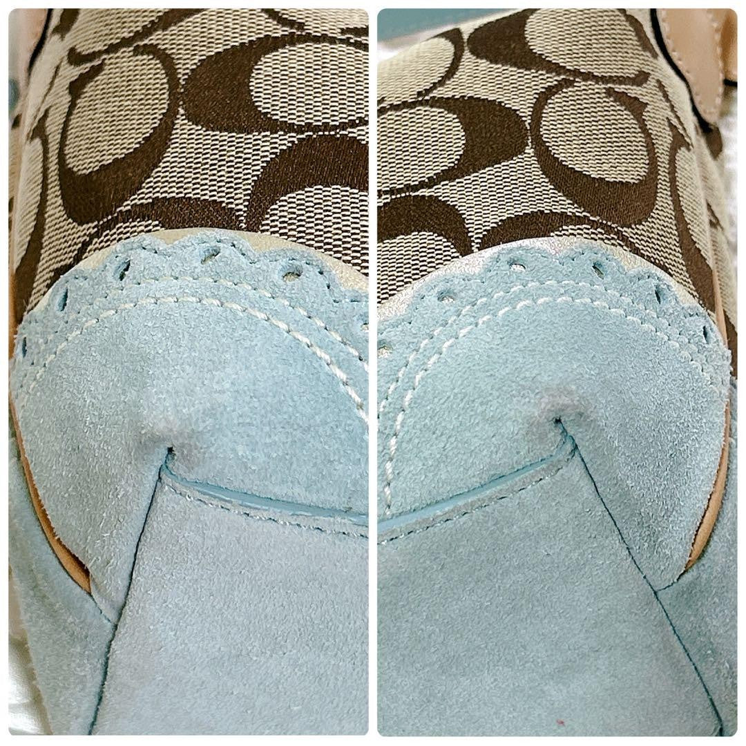 COACH Accessory Pouch Shoulder Bag Purse Signature Canvas Suede Brown Blue Auth
