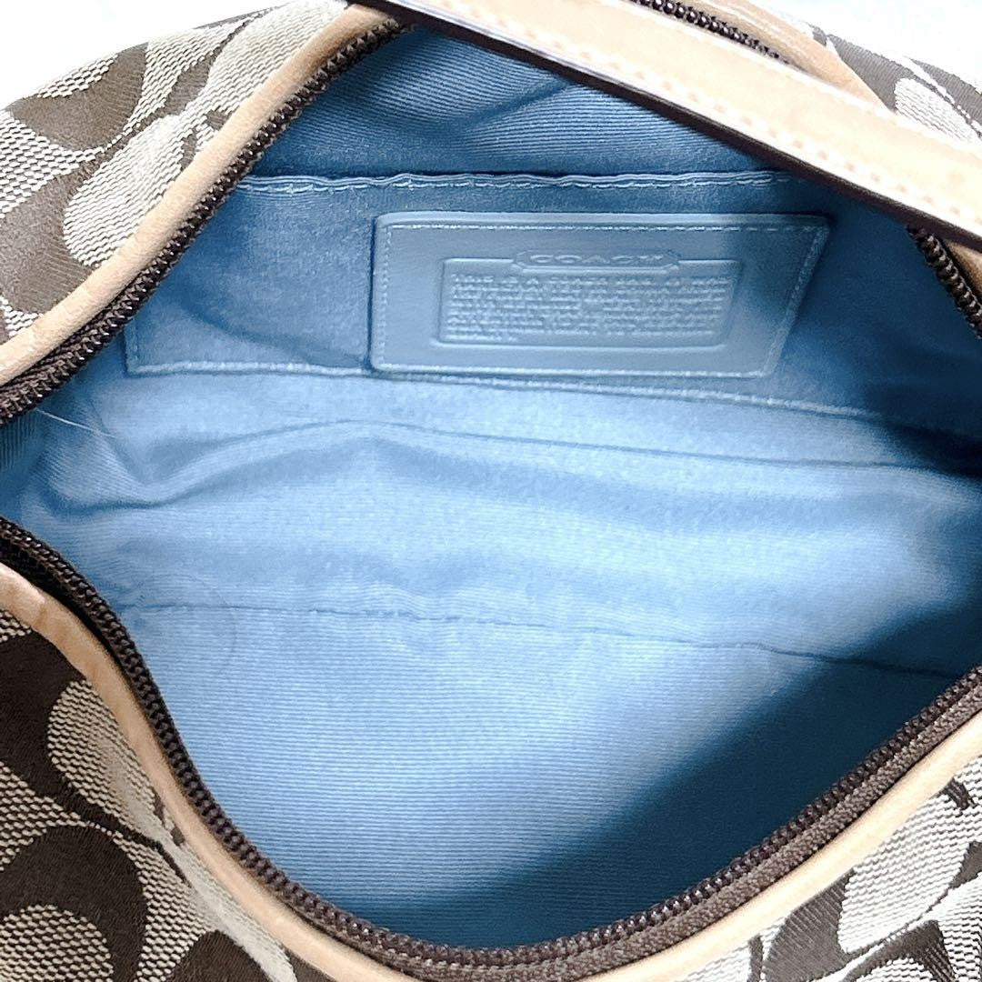 COACH Accessory Pouch Shoulder Bag Purse Signature Canvas Suede Brown Blue Auth