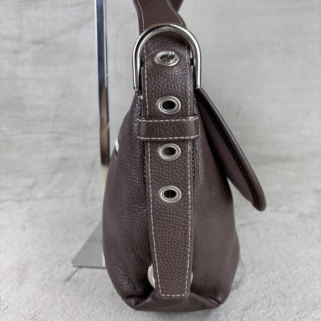 COACH Shoulder Bag Purse Turn Lock Leather Dark Brown Authentic