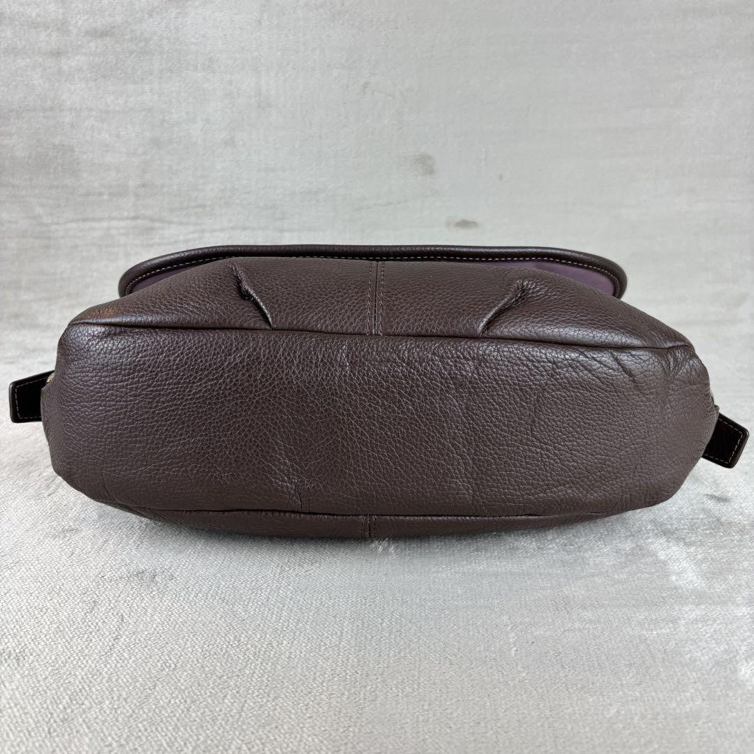 COACH Shoulder Bag Purse Turn Lock Leather Dark Brown Authentic