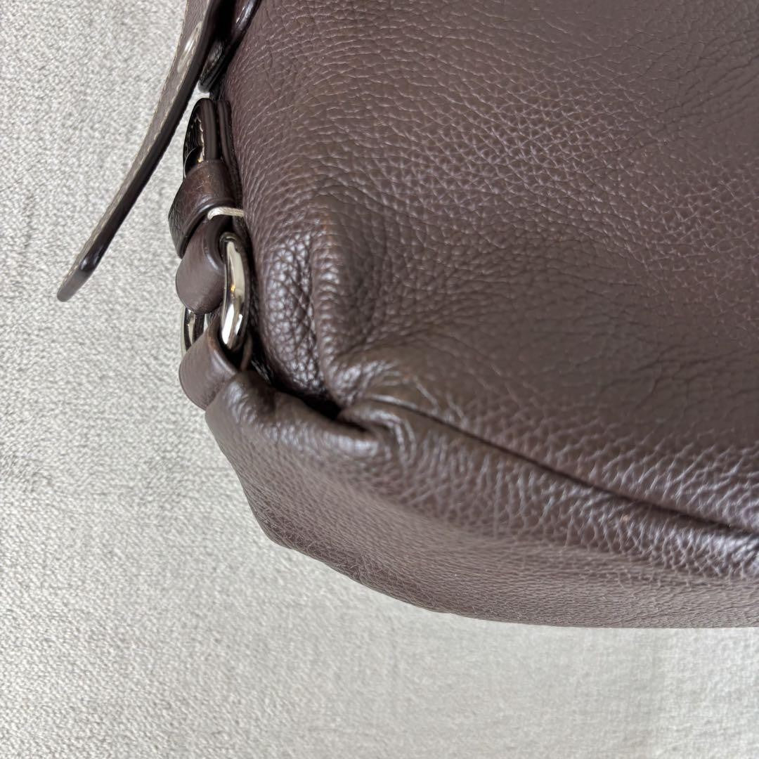 COACH Shoulder Bag Purse Turn Lock Leather Dark Brown Authentic