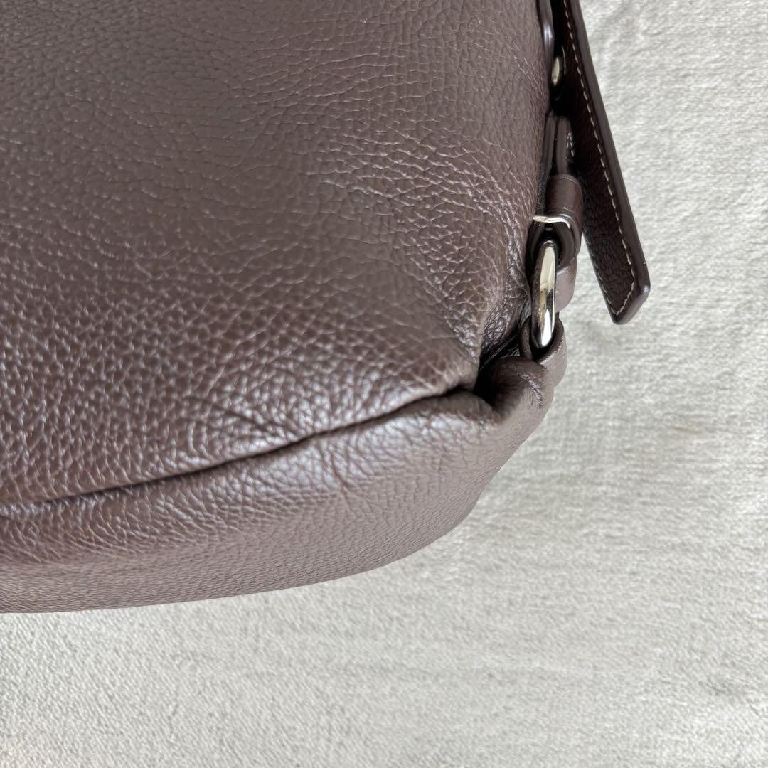 COACH Shoulder Bag Purse Turn Lock Leather Dark Brown Authentic