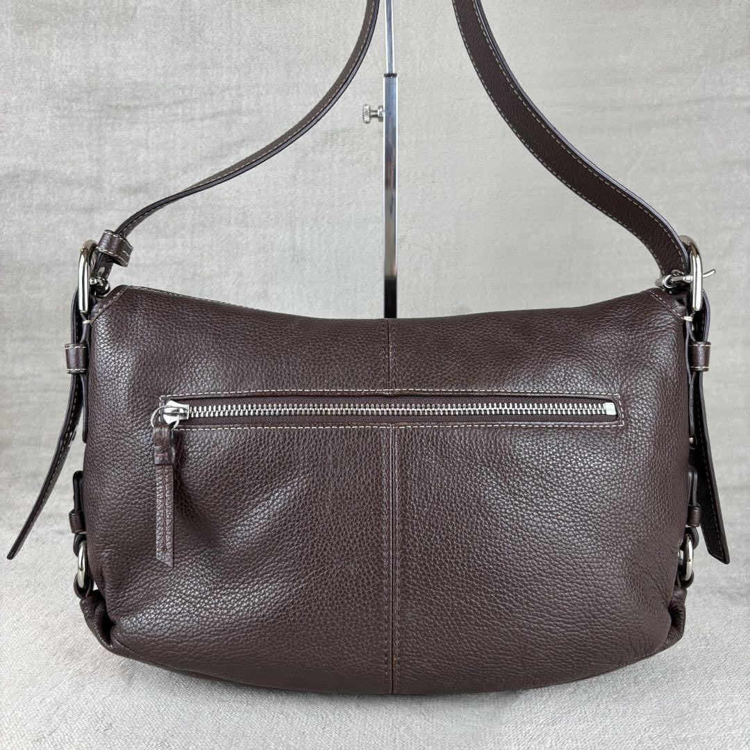 COACH Shoulder Bag Purse Turn Lock Leather Dark Brown Authentic