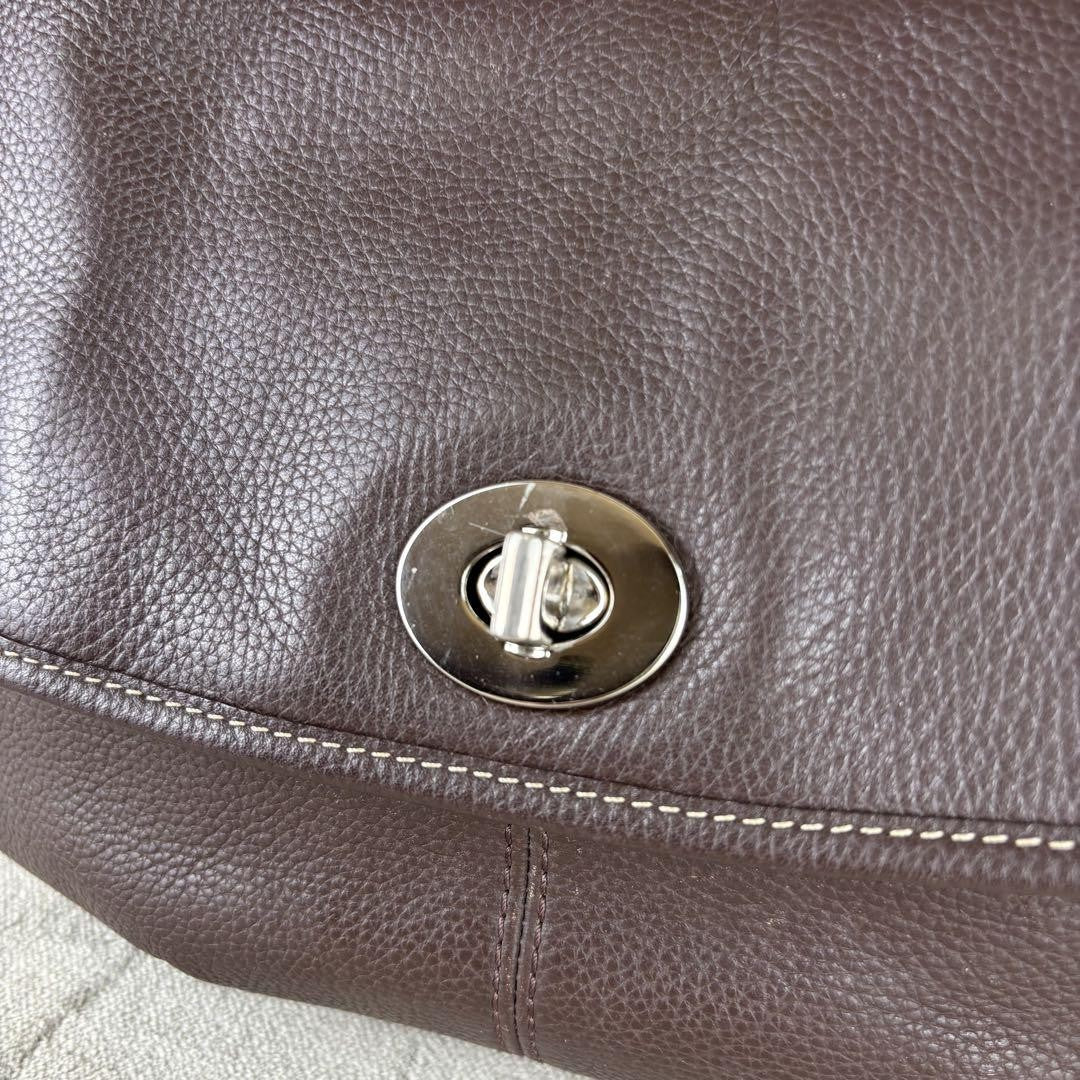 COACH Shoulder Bag Purse Turn Lock Leather Dark Brown Authentic