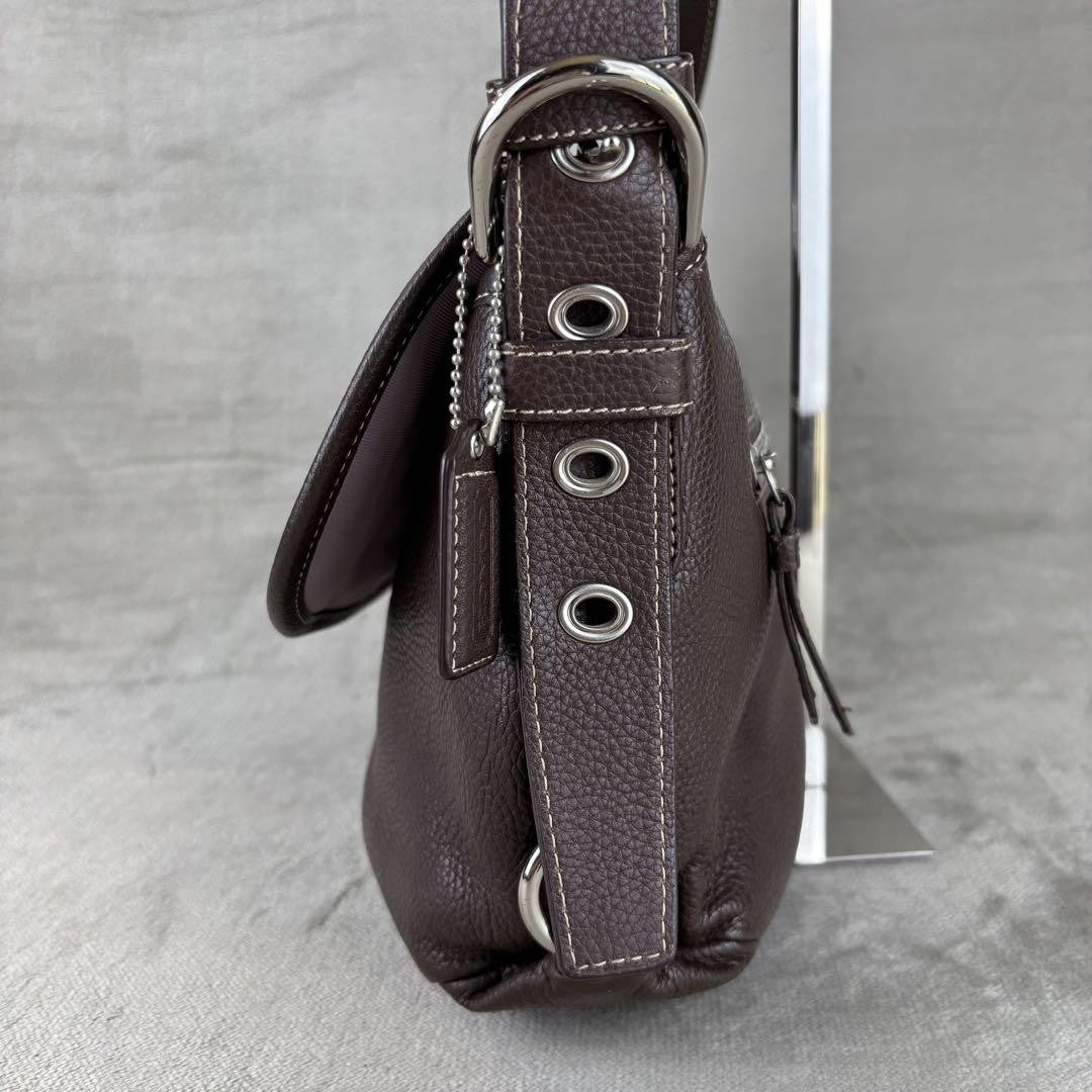 COACH Shoulder Bag Purse Turn Lock Leather Dark Brown Authentic