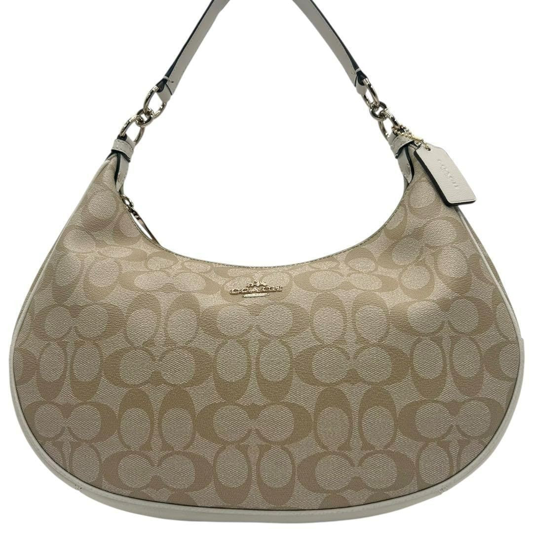 COACH Shoulder Bag Purse Signature PVC Leather White Beige Authentic