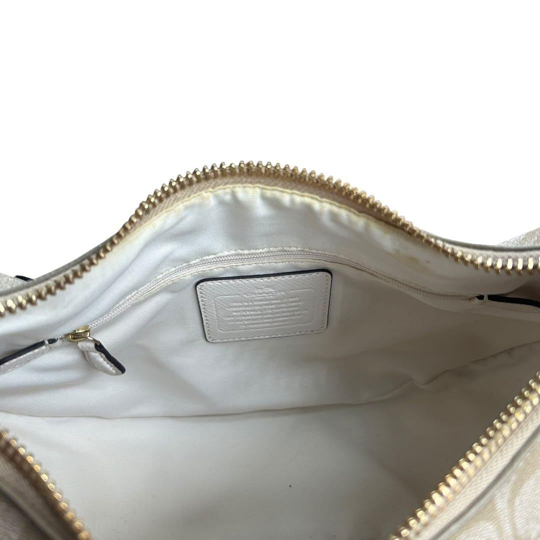 COACH Shoulder Bag Purse Signature PVC Leather White Beige Authentic