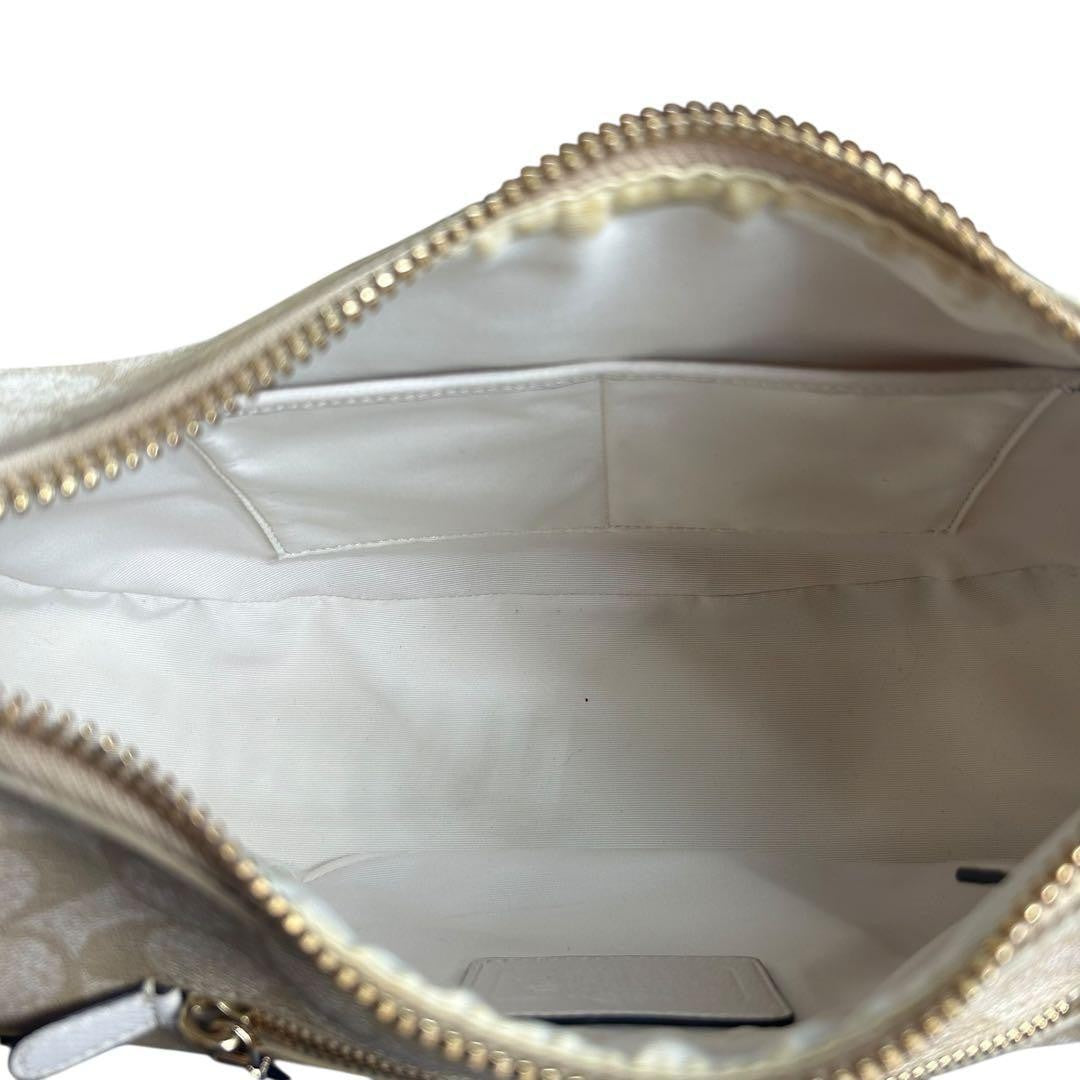 COACH Shoulder Bag Purse Signature PVC Leather White Beige Authentic