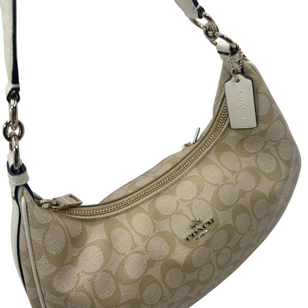 COACH Shoulder Bag Purse Signature PVC Leather White Beige Authentic