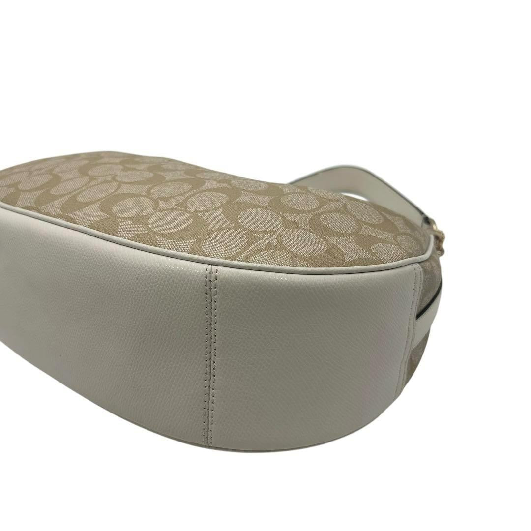 COACH Shoulder Bag Purse Signature PVC Leather White Beige Authentic